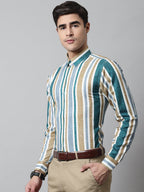 Jainish Men's Green Classic Striped Formal Shirt | Grocsy
