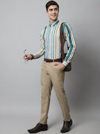 Jainish Men's Green Classic Striped Formal Shirt | Grocsy