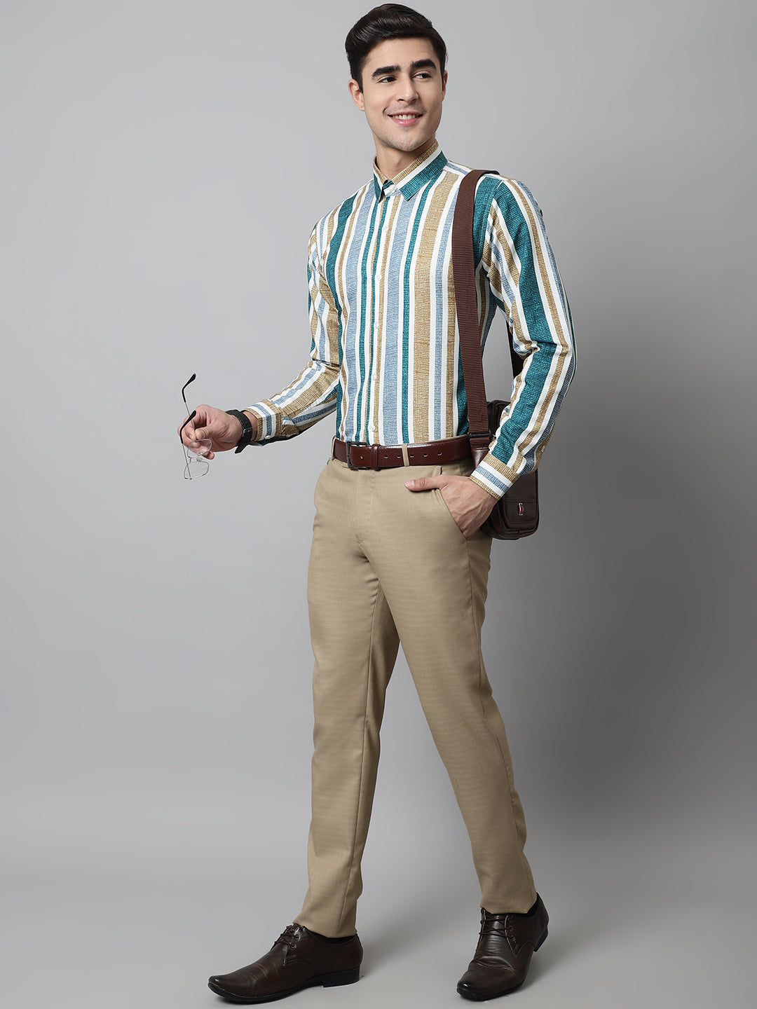 Jainish Men's Green Classic Striped Formal Shirt | Grocsy