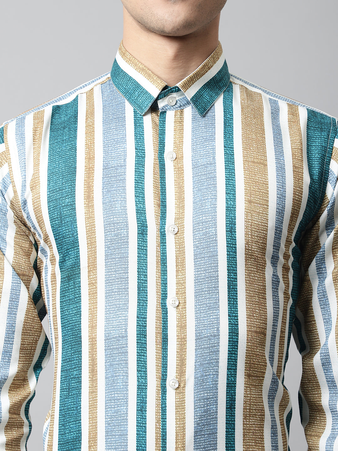 Jainish Men's Green Classic Striped Formal Shirt | Grocsy