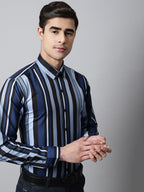 Jainish Men's Grey Classic Striped Formal Shirt | Grocsy