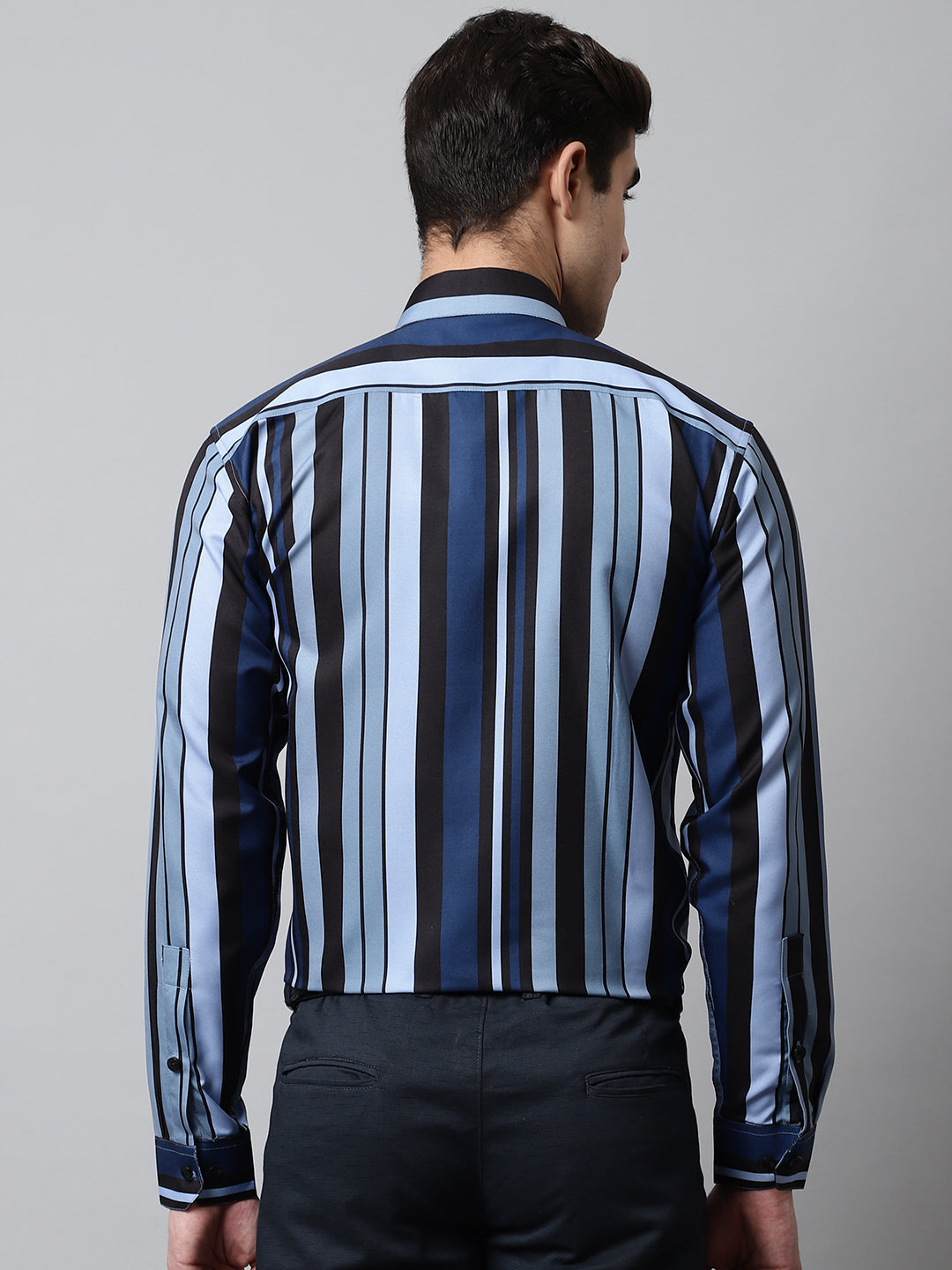 Jainish Men's Grey Classic Striped Formal Shirt | Grocsy