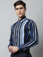 Jainish Men's Grey Classic Striped Formal Shirt | Grocsy
