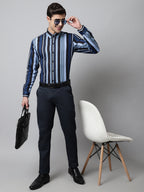Jainish Men's Grey Classic Striped Formal Shirt | Grocsy