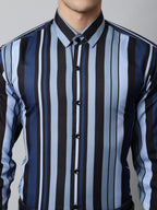 Jainish Men's Grey Classic Striped Formal Shirt | Grocsy