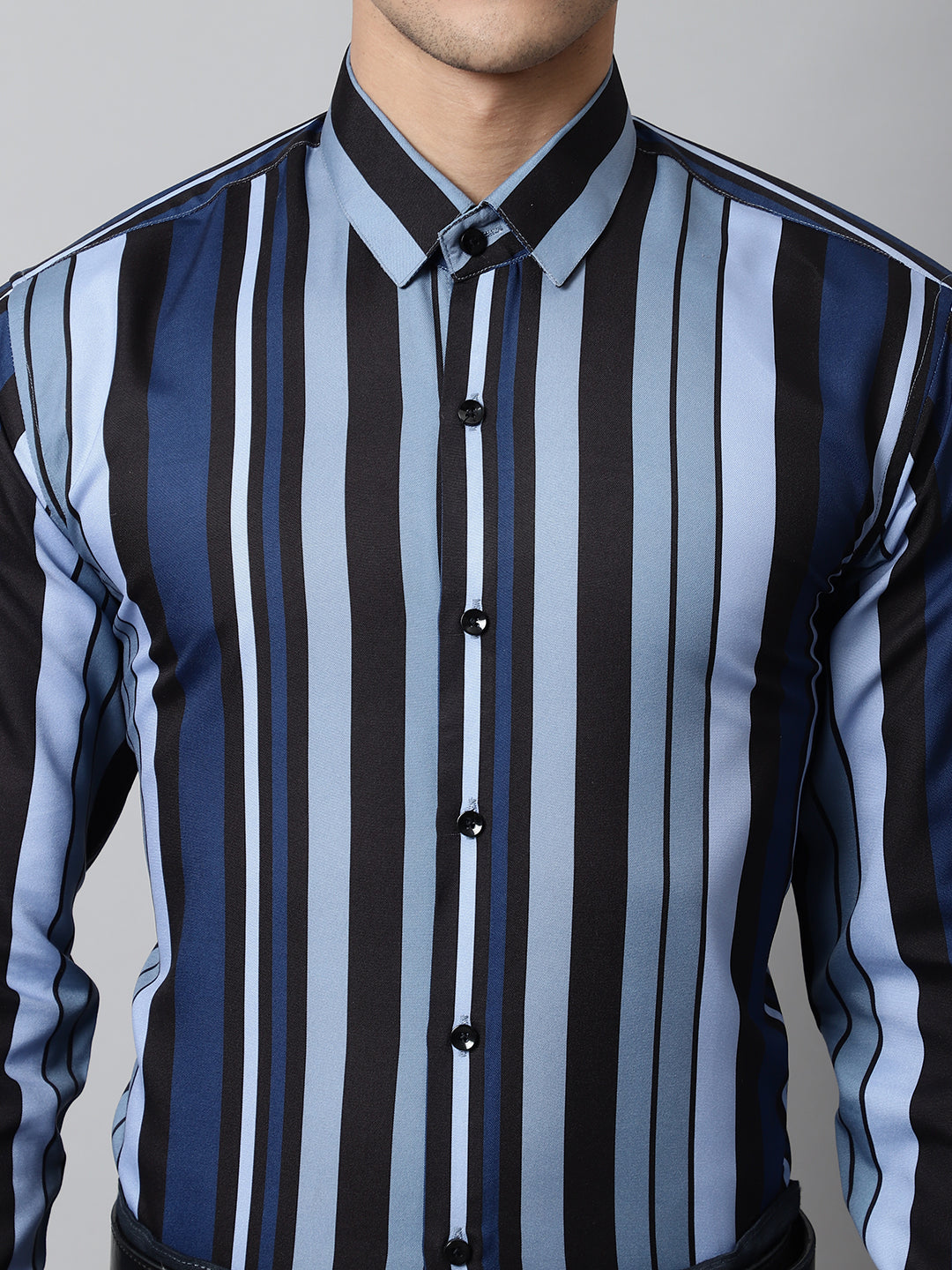 Jainish Men's Grey Classic Striped Formal Shirt | Grocsy