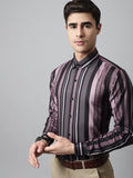 Jainish Men's Wine and Black Classic Striped Formal Shirt | Grocsy