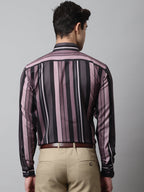 Jainish Men's Wine and Black Classic Striped Formal Shirt | Grocsy