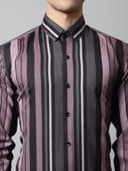 Jainish Men's Wine and Black Classic Striped Formal Shirt | Grocsy