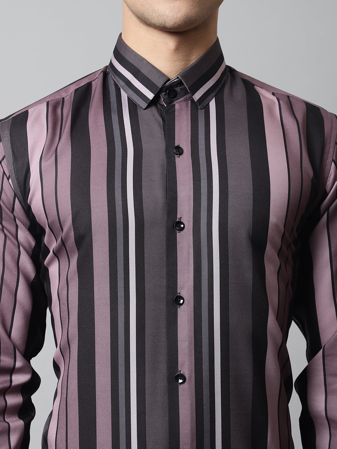 Jainish Men's Wine and Black Classic Striped Formal Shirt | Grocsy