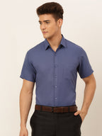 Jainish Men's Cotton Solid Formal Shirt - Blue | Grocsy