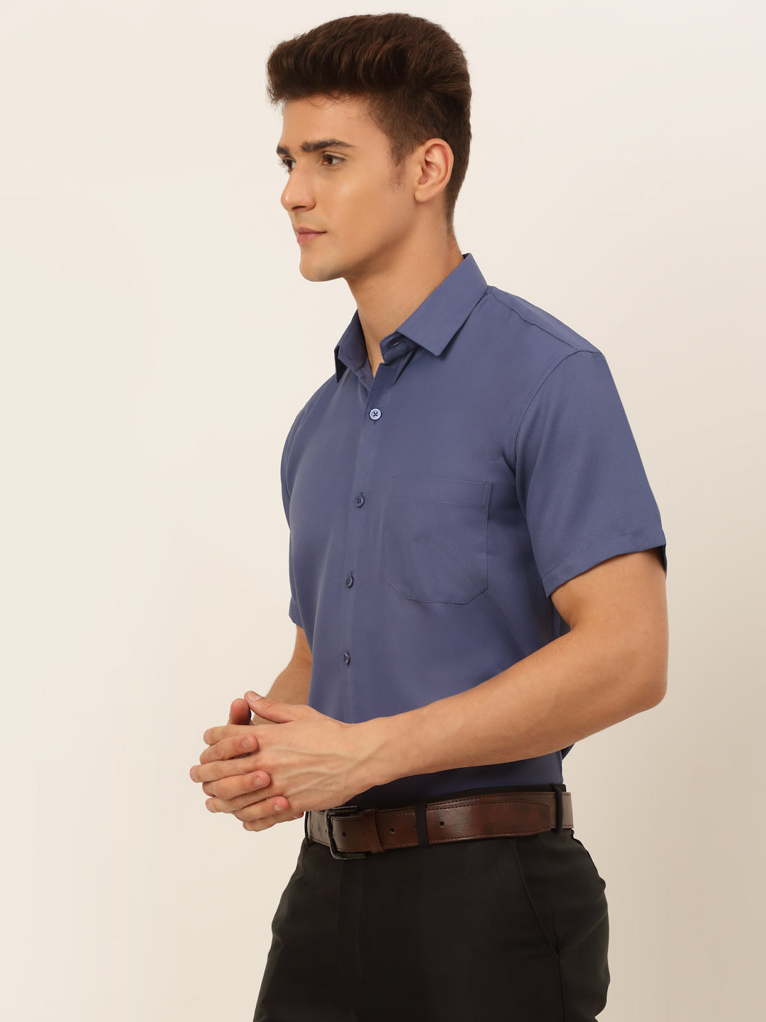 Jainish Men's Cotton Solid Formal Shirt - Blue | Grocsy