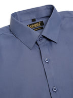 Jainish Men's Cotton Solid Formal Shirt - Blue | Grocsy