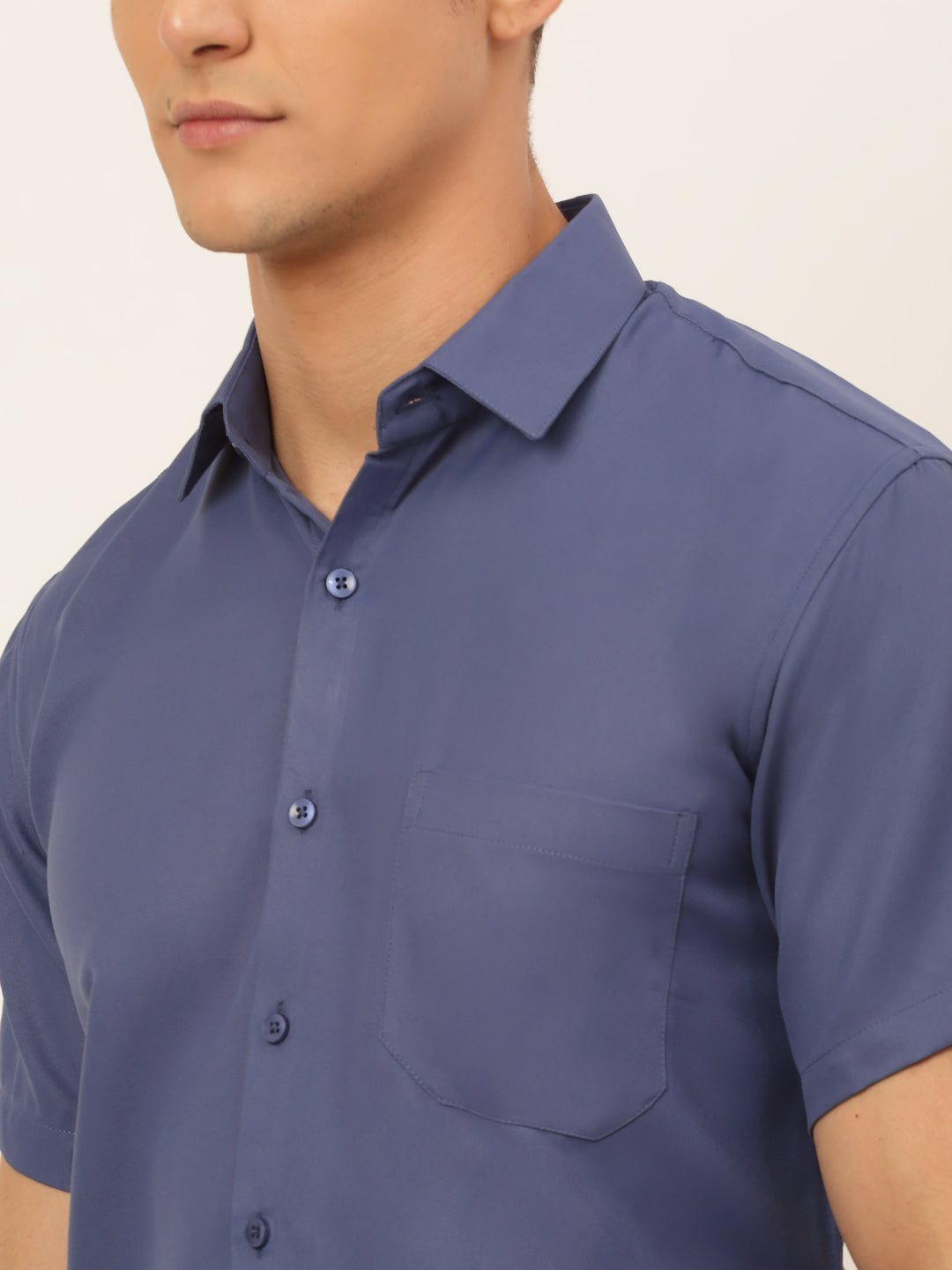 Jainish Men's Cotton Solid Formal Shirt - Blue | Grocsy