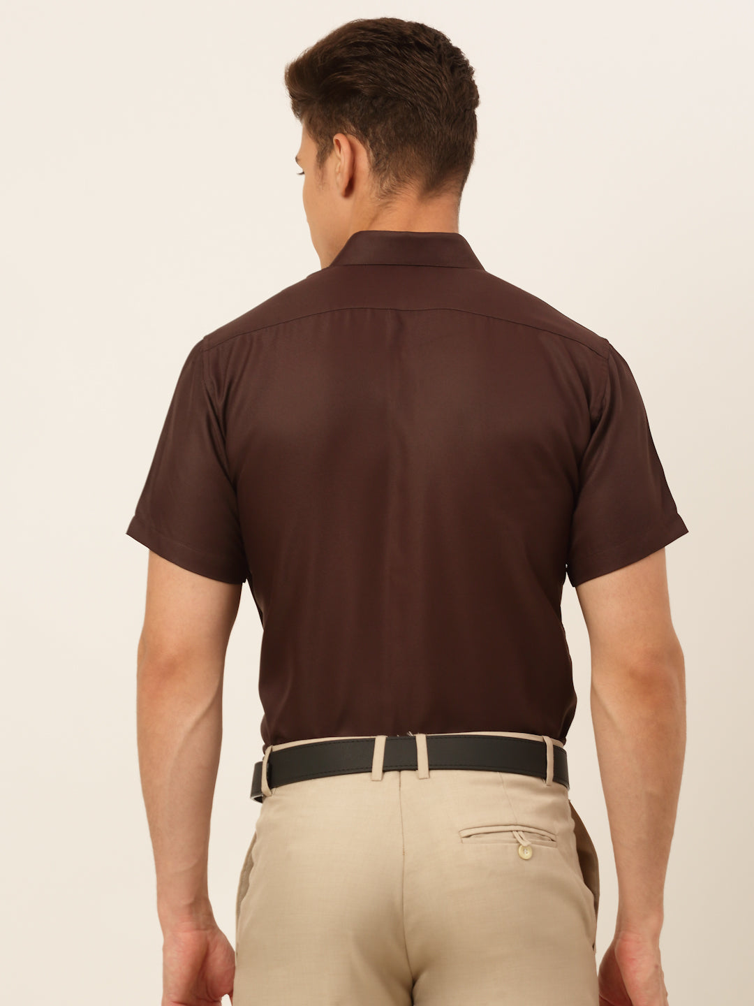 Jainish Men's Cotton Solid Formal Shirt - Coffee | Grocsy