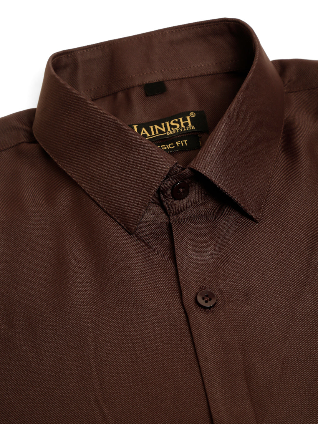 Jainish Men's Cotton Solid Formal Shirt - Coffee | Grocsy