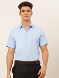 Jainish Men's Cotton Solid Formal Shirt - Firozi | Grocsy