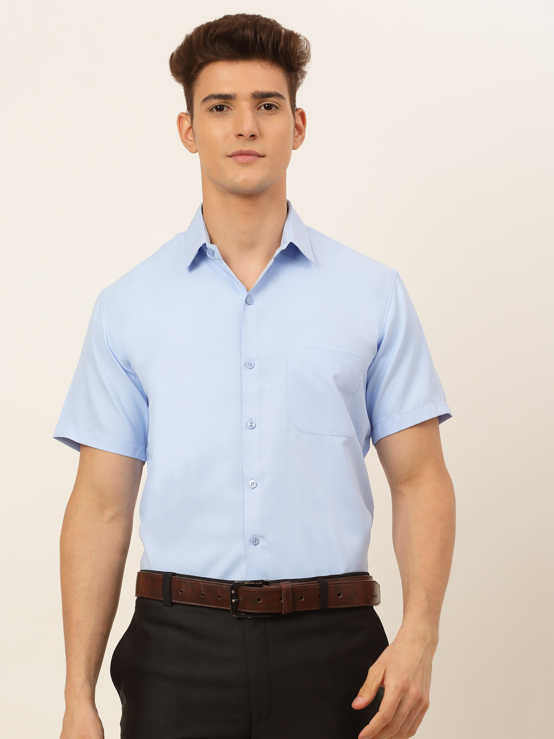 Jainish Men's Cotton Solid Formal Shirt - Firozi | Grocsy