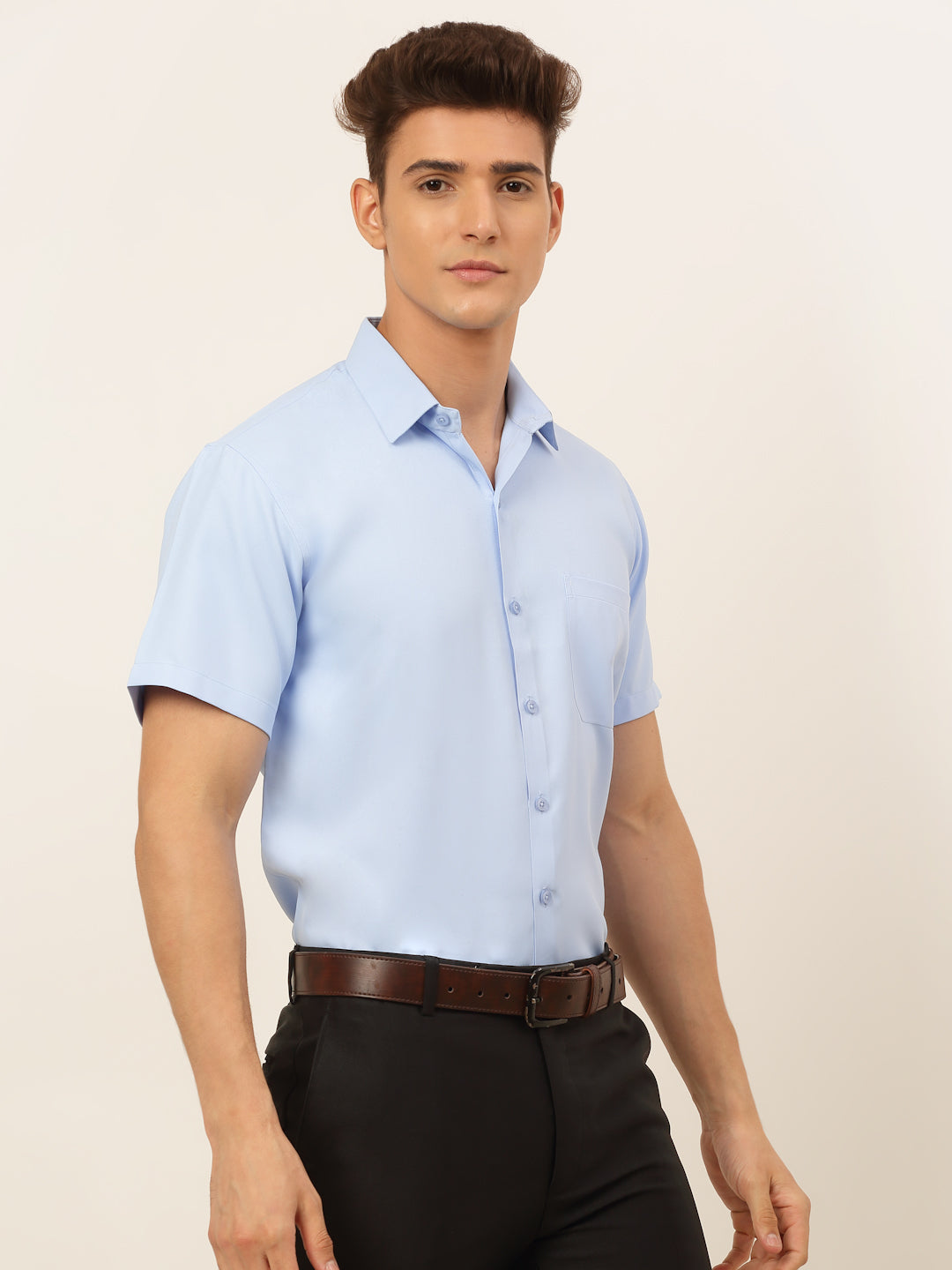 Jainish Men's Cotton Solid Formal Shirt - Firozi | Grocsy