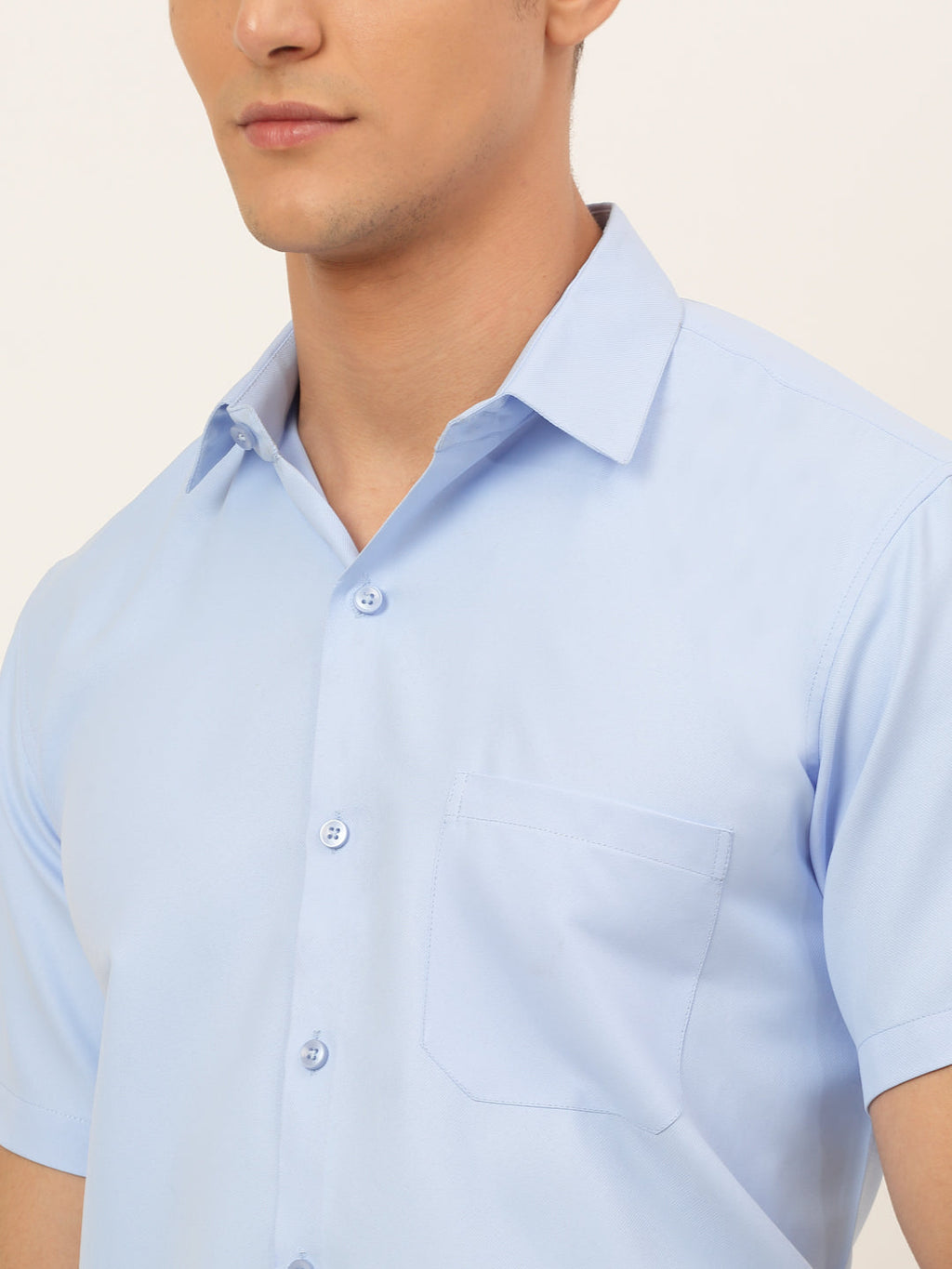 Jainish Men's Cotton Solid Formal Shirt - Firozi | Grocsy
