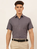 Jainish Men's Cotton Solid Formal Shirt - Grey | Grocsy