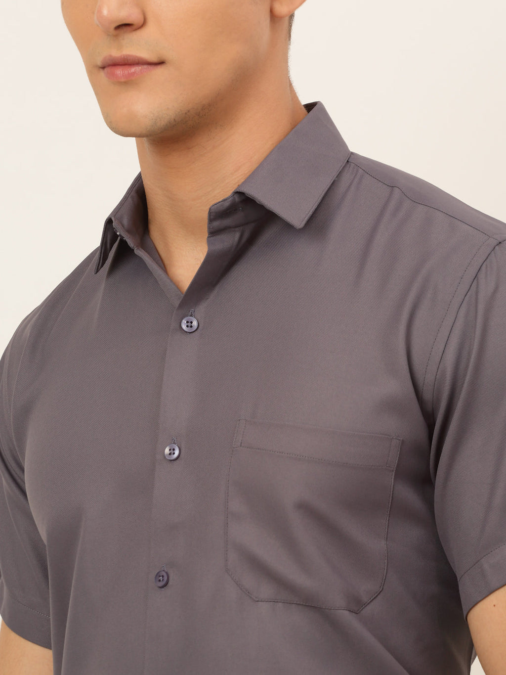 Jainish Men's Cotton Solid Formal Shirt - Grey | Grocsy
