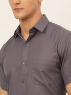 Jainish Men's Cotton Solid Formal Shirt - Grey | Grocsy