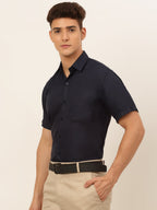 Jainish Men's Cotton Solid Formal Shirt - Navy Blue | Grocsy