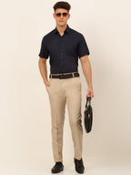 Jainish Men's Cotton Solid Formal Shirt - Navy Blue | Grocsy