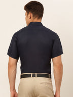 Jainish Men's Cotton Solid Formal Shirt - Navy Blue | Grocsy