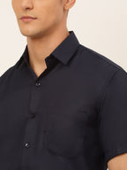 Jainish Men's Cotton Solid Formal Shirt - Navy Blue | Grocsy