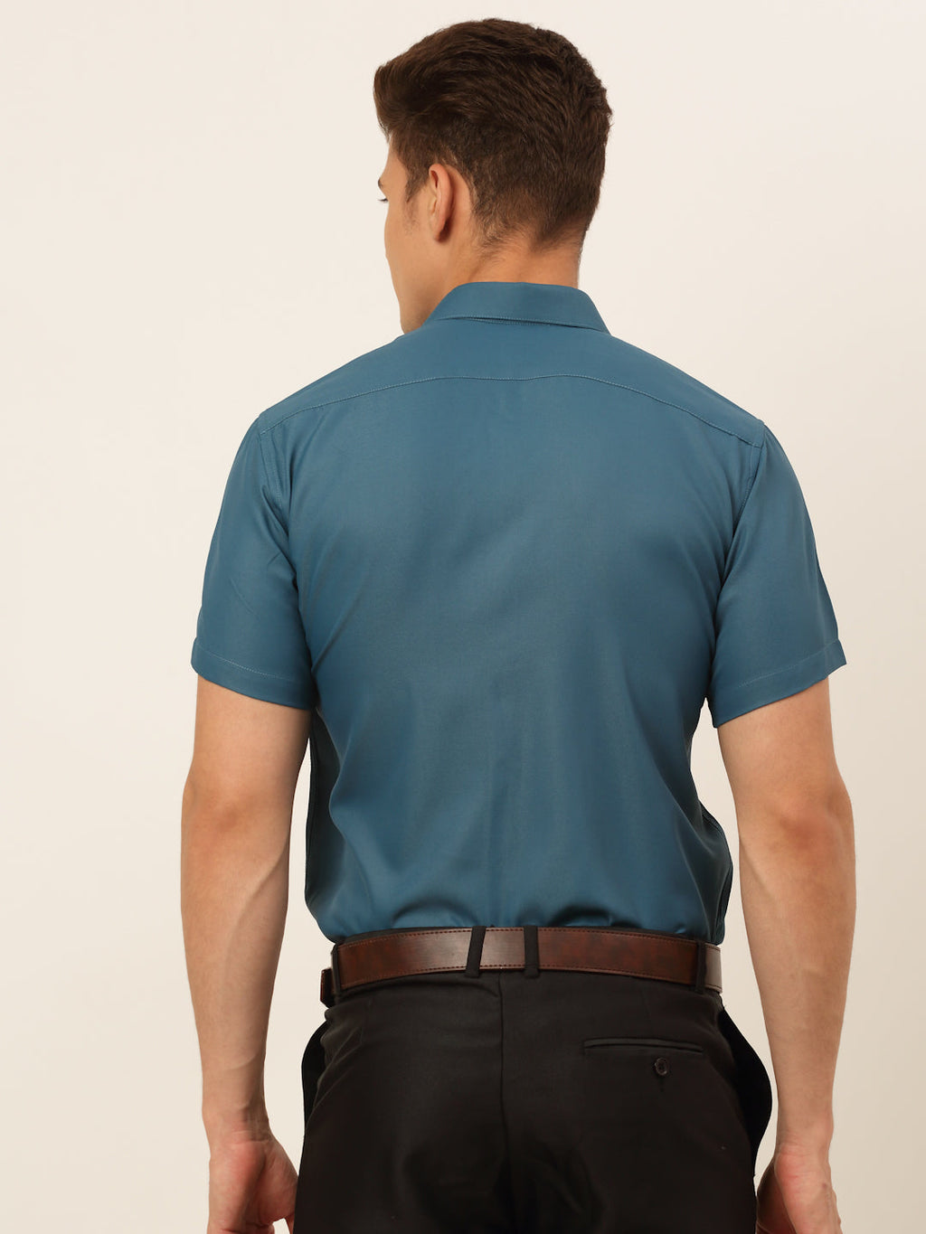 Jainish Men's Cotton Solid Formal Shirt - Teal | Grocsy