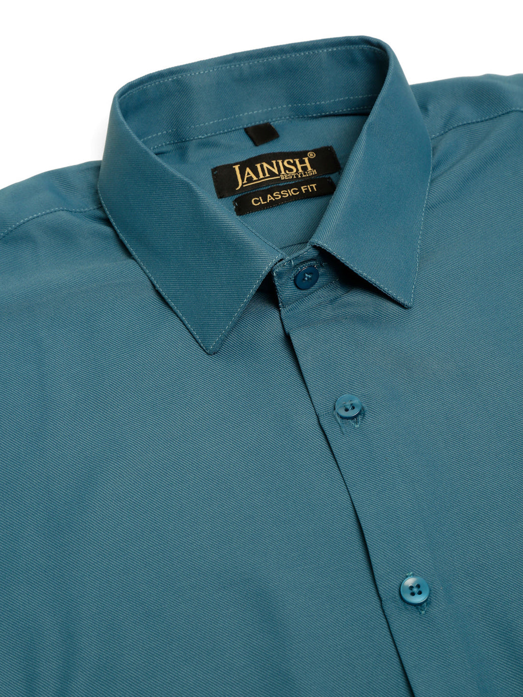 Jainish Men's Cotton Solid Formal Shirt - Teal | Grocsy