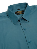 Jainish Men's Cotton Solid Formal Shirt - Teal | Grocsy