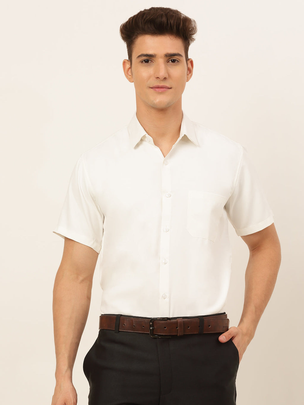 Jainish Men's Cotton Solid Formal Shirt - White | Grocsy