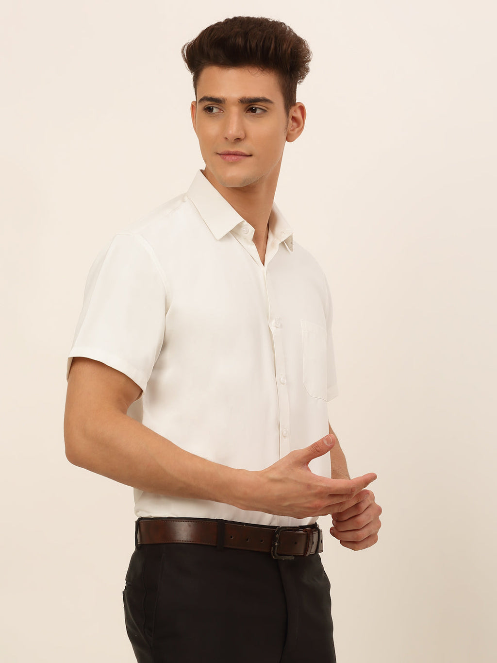 Jainish Men's Cotton Solid Formal Shirt - White | Grocsy