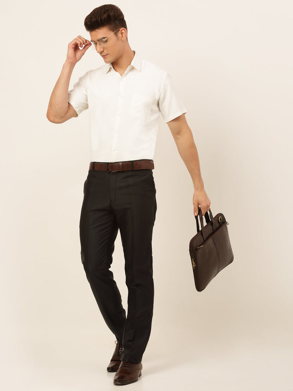 Jainish Men's Cotton Solid Formal Shirt - White | Grocsy