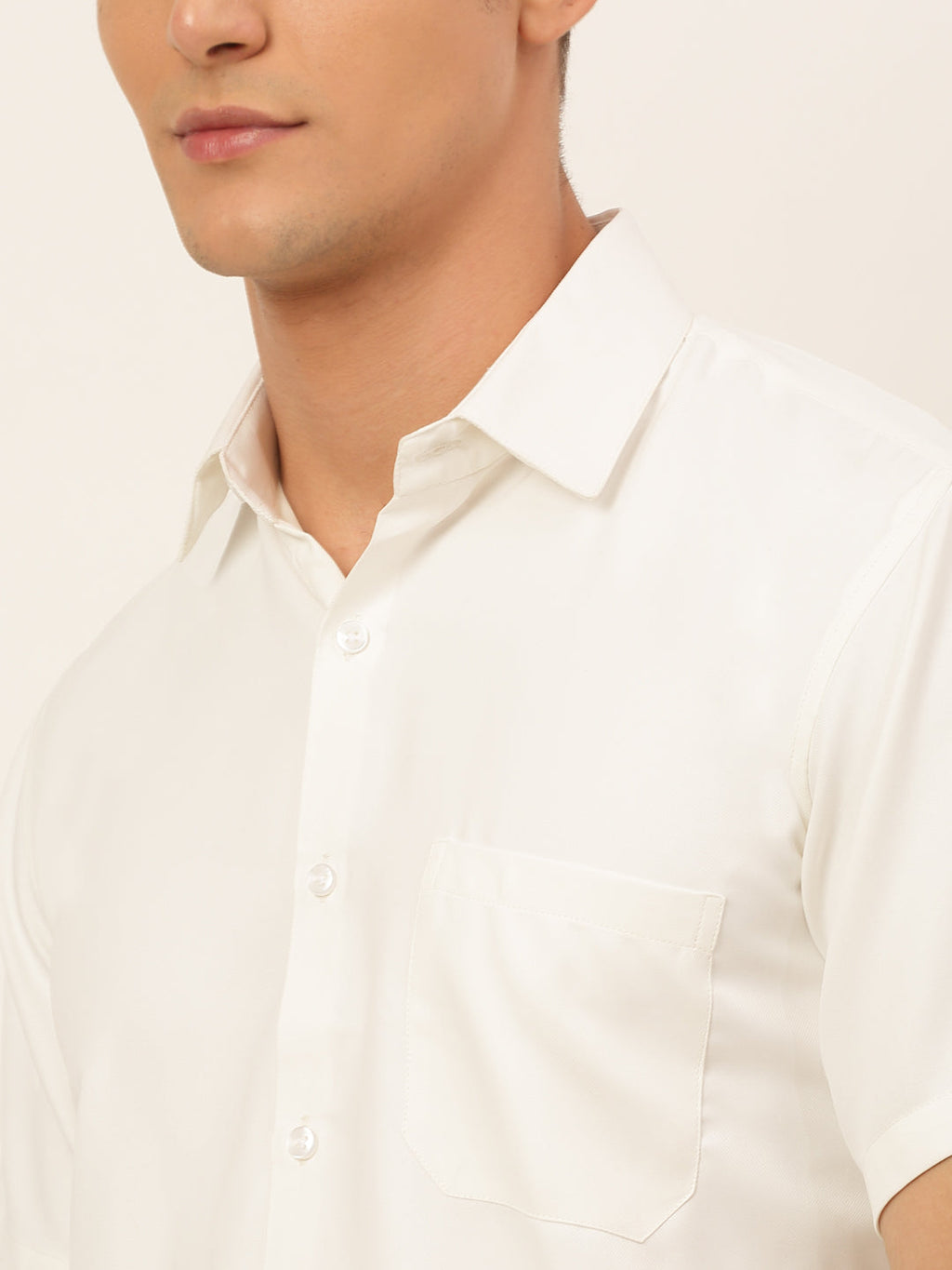 Jainish Men's Cotton Solid Formal Shirt - White | Grocsy