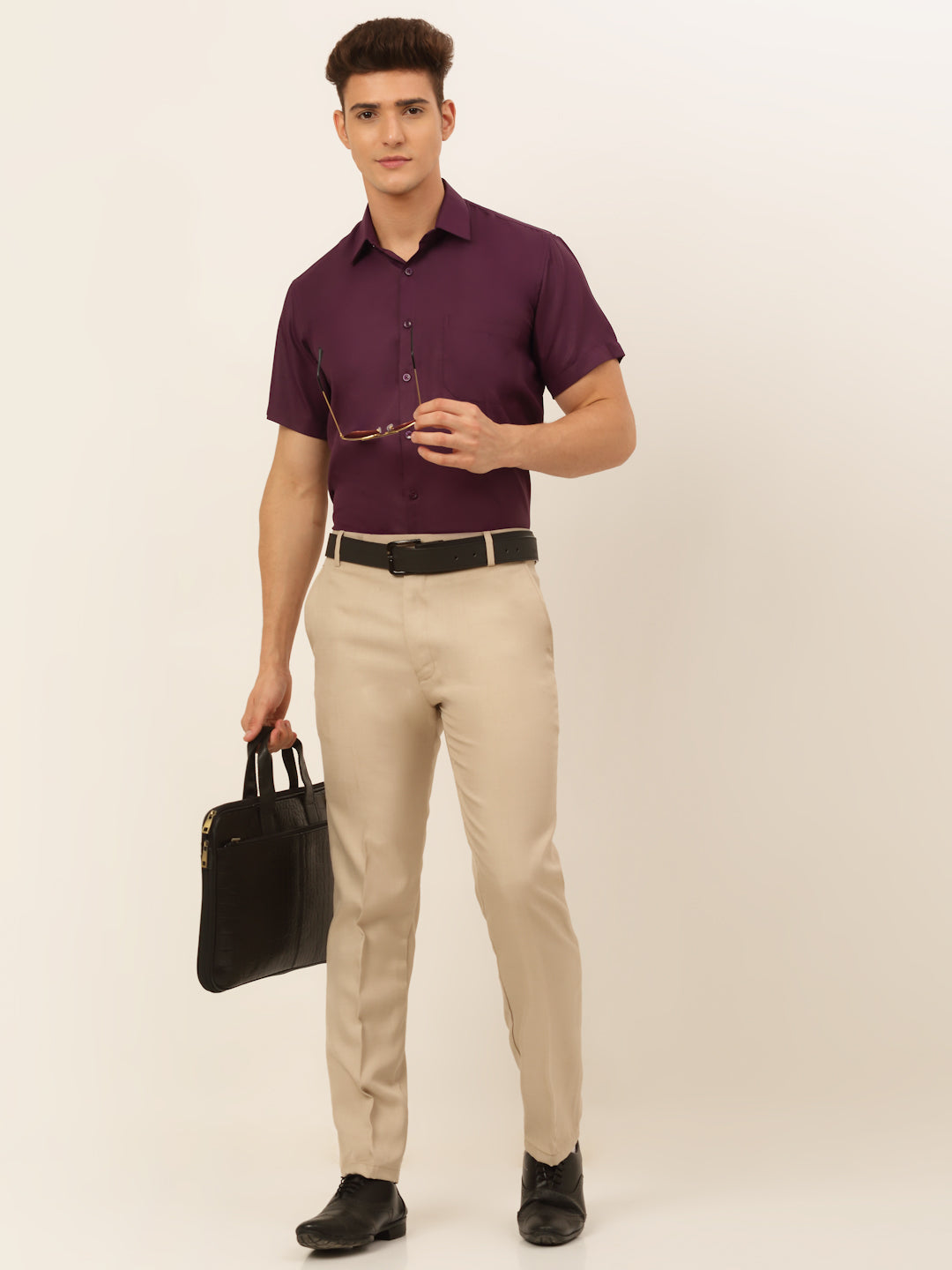 Jainish Men's Cotton Solid Formal Shirt - Wine | Grocsy