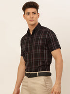 Jainish Men's Cotton Checked Formal Shirts - Black | Grocsy