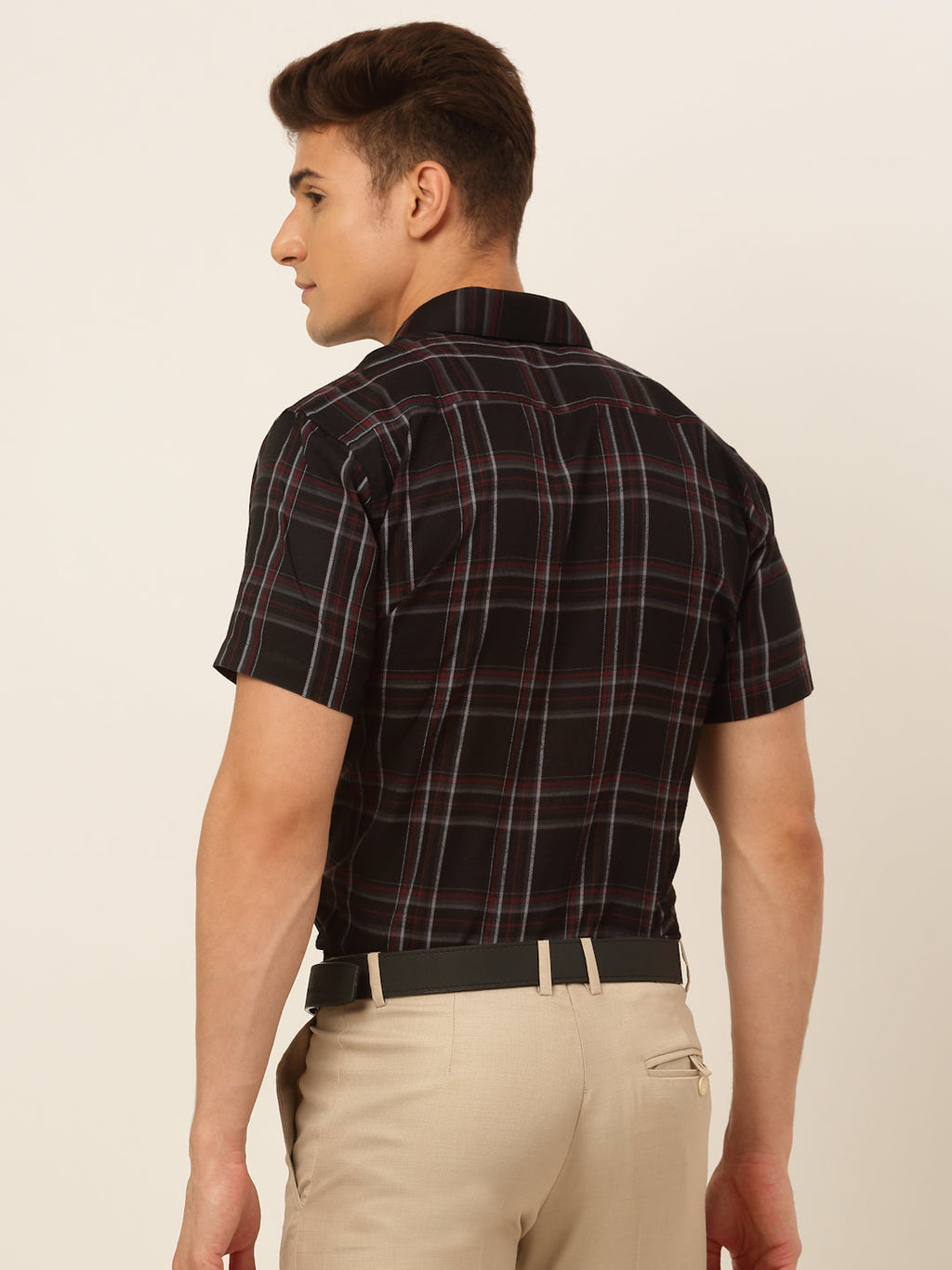 Jainish Men's Cotton Checked Formal Shirts - Black | Grocsy