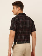 Jainish Men's Cotton Checked Formal Shirts - Black | Grocsy
