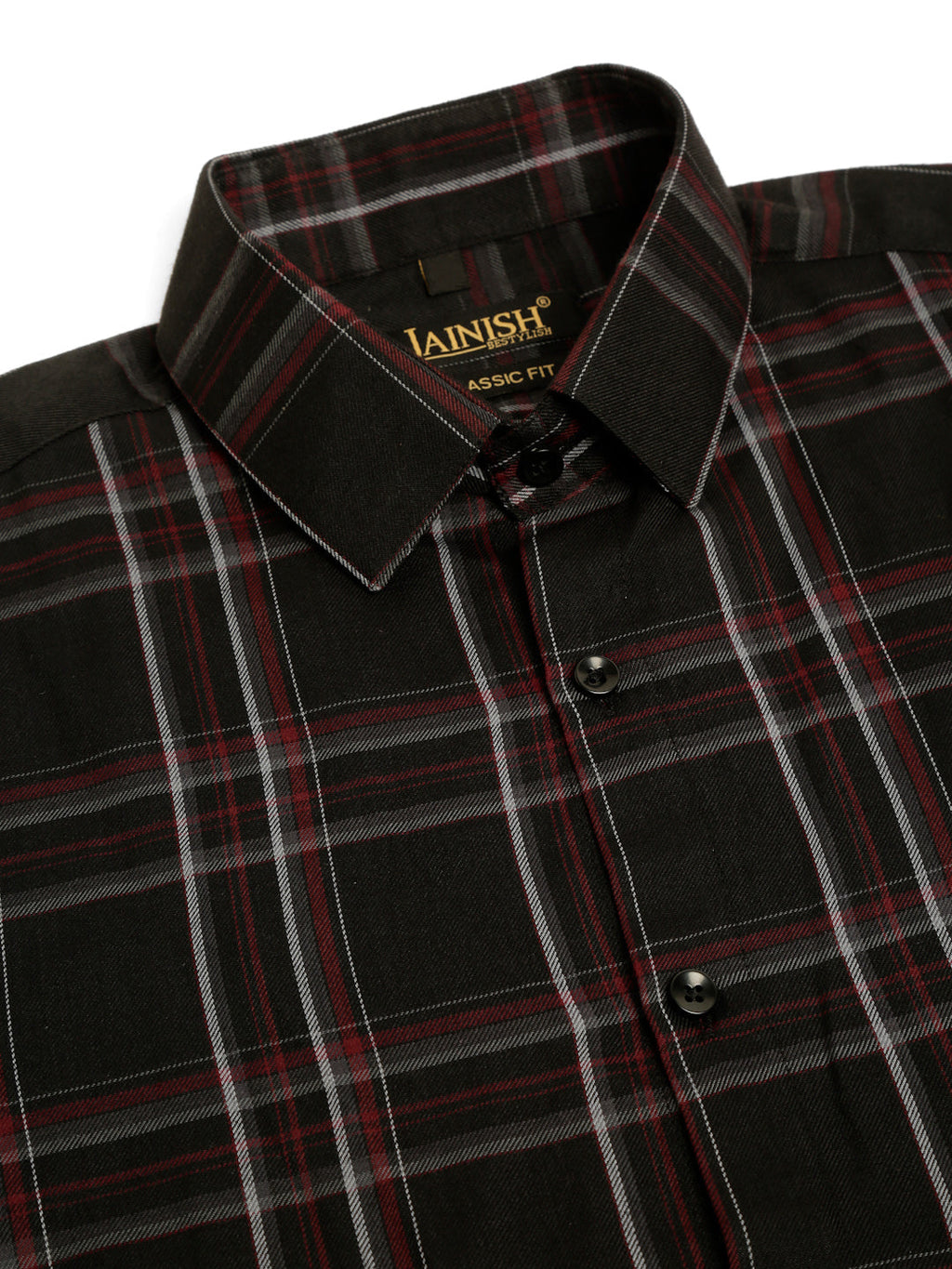 Jainish Men's Cotton Checked Formal Shirts - Black | Grocsy