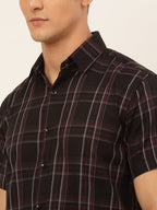 Jainish Men's Cotton Checked Formal Shirts - Black | Grocsy