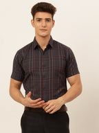Jainish Men's Cotton Checked Formal Shirts - Brown | Grocsy