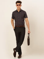 Jainish Men's Cotton Checked Formal Shirts - Brown | Grocsy