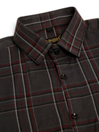 Jainish Men's Cotton Checked Formal Shirts - Brown | Grocsy