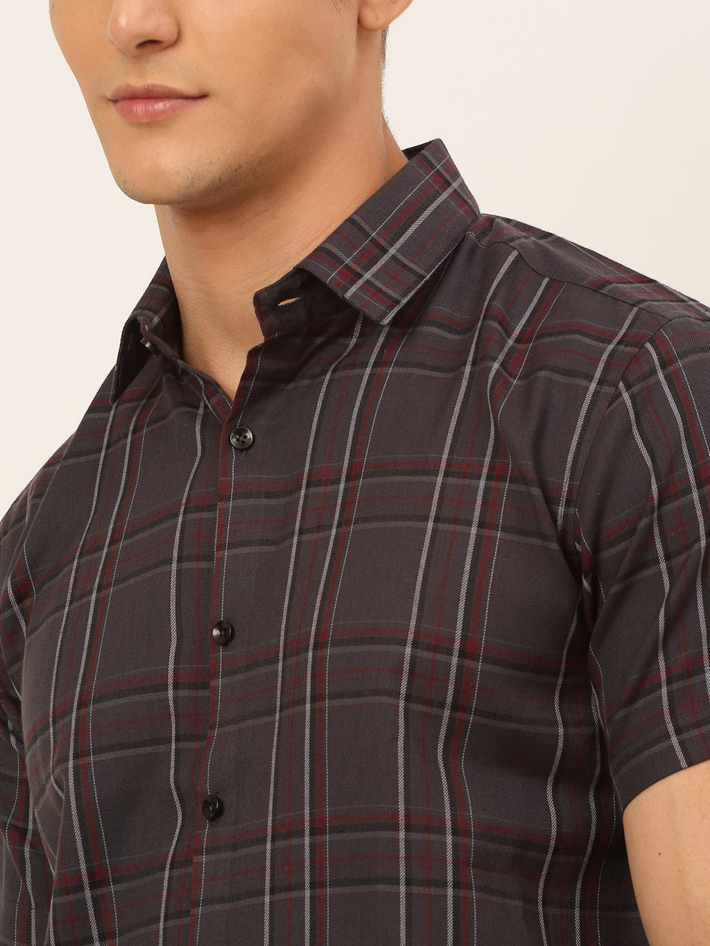 Jainish Men's Cotton Checked Formal Shirts - Brown | Grocsy