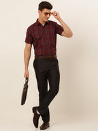Jainish Men's Cotton Checked Formal Shirts - Maroon | Grocsy