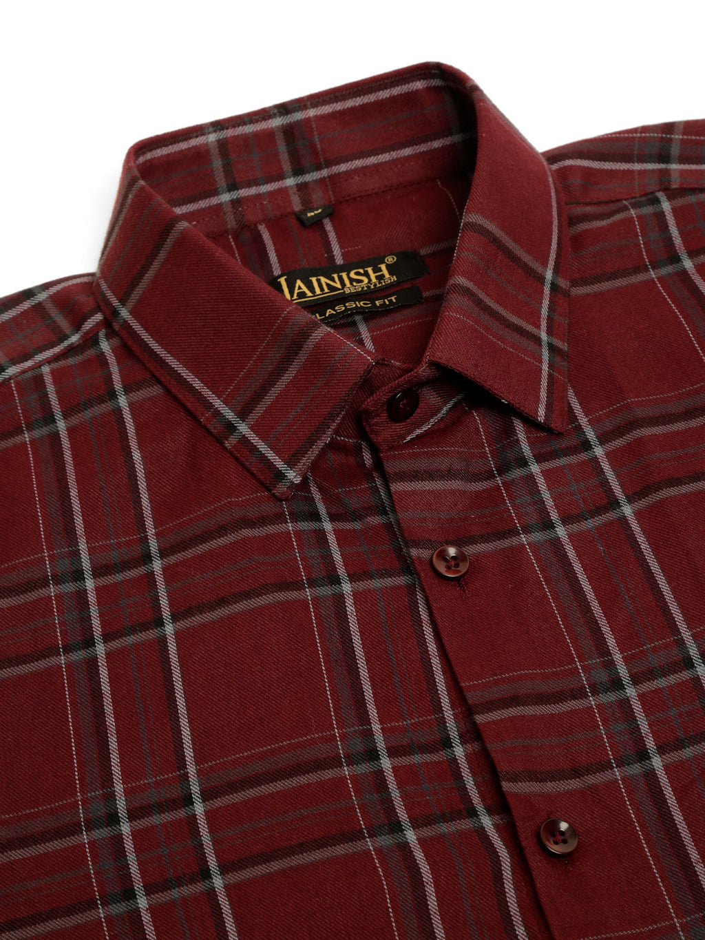 Jainish Men's Cotton Checked Formal Shirts - Maroon | Grocsy